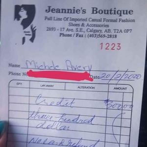 In store credit at Special event store